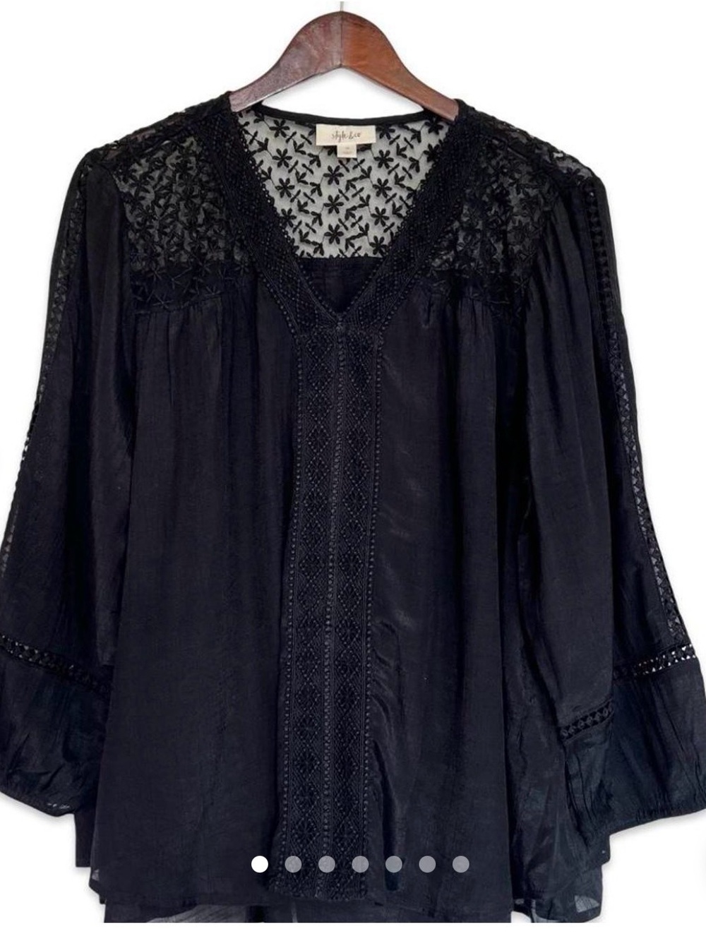 Style & Co. Black Embroidered V-Neck Boho Tunic